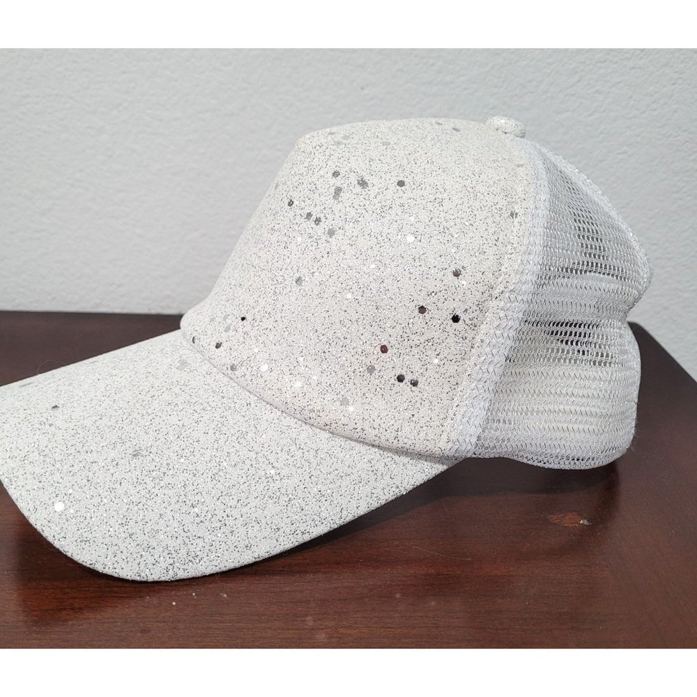 Women Men Breathable Fashion OS Adjustable White Glitter Speckled Cap